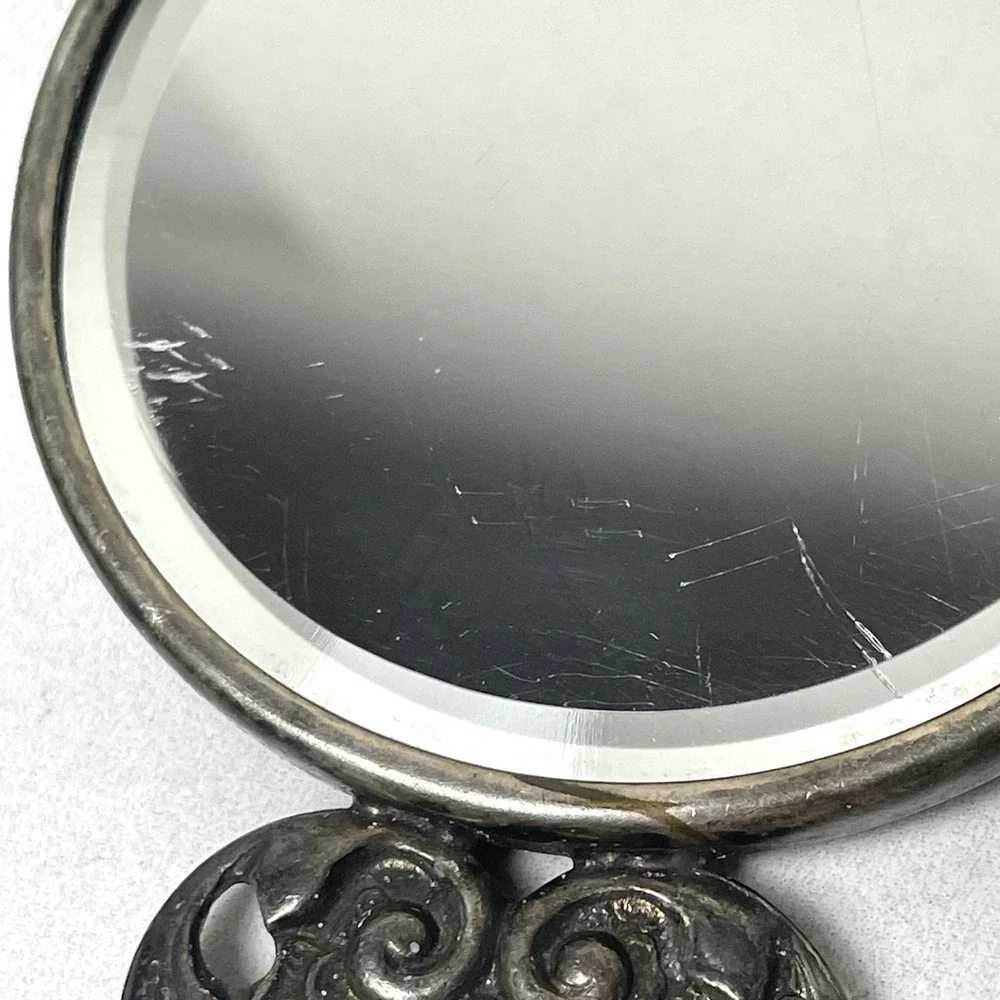 Vintage Hans Jensen Denmark Silverplate Repousse Hand Mirror Tavern Scene 4.5